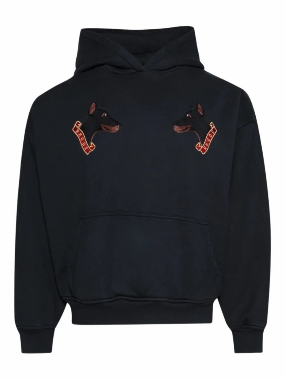 Rhude Black Hoodie with Brown & Red Dog Embroideries